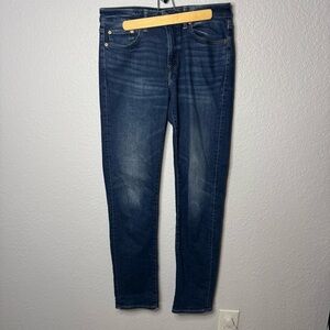 American Eagle Men Slim Straight Dark Wash Jeans Size 30x32 HEMMED Whiskering